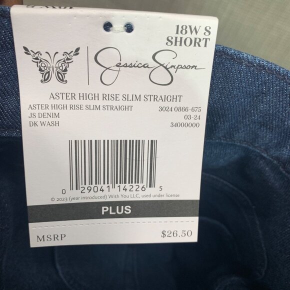 Jessica Simpson Aster Womens Size 18WS Dark Wash High Rise Slim Straight Jeans - Picture 6 of 10